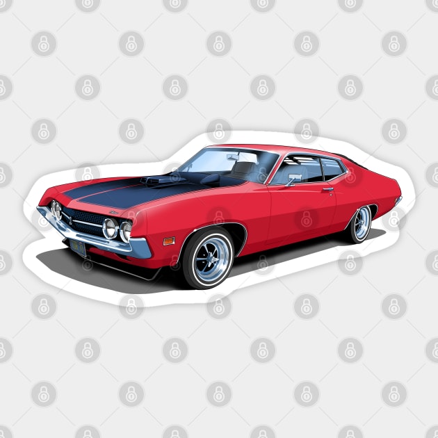 1970 Ford Torino Cobra Jet in candy apple red Sticker by candcretro